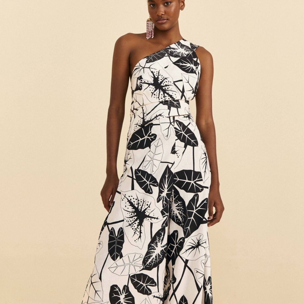 Farm Rio Off-White Graphic Leaves Jumpsuit